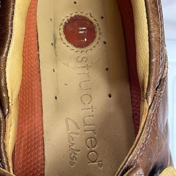 (B) Clarks Brown Leather Textured Slip On Shoes Women's Size 9 - Picture 11 of 13